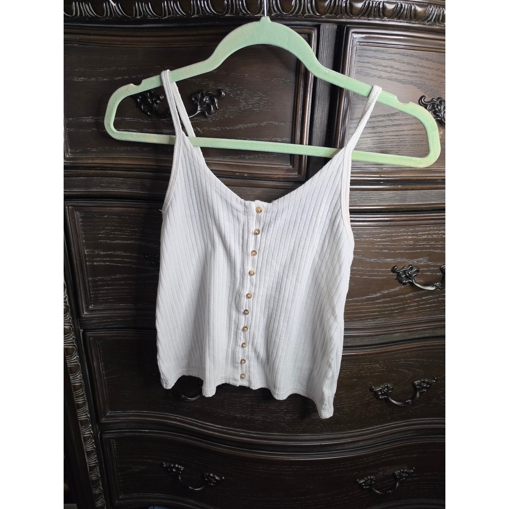 American Eagle White Ribbed Button Front Camisole Tank Top XS